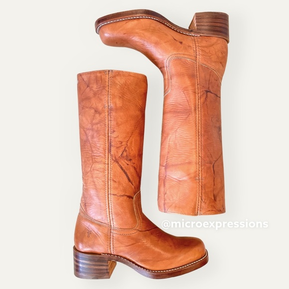 Frye Campus 14L Saddle Cognac Leather Vintage Distressed Square Toe Cowboy Boots - Picture 11 of 16